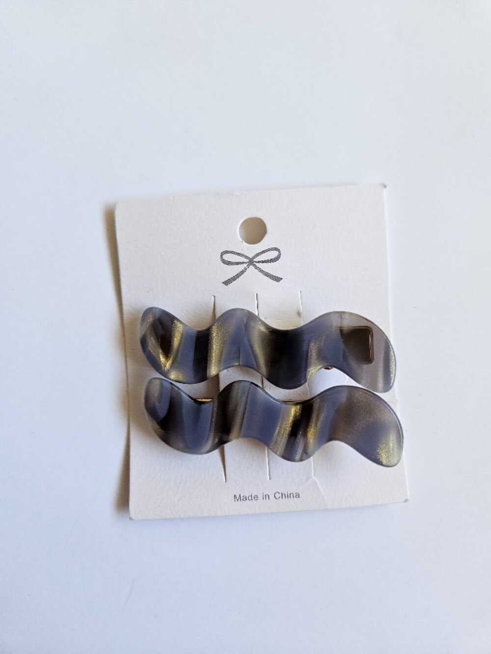 2pcs Grey Gold Acrylic Mini Wavy Wave Barrette Hair Clips Jewelry Accessory